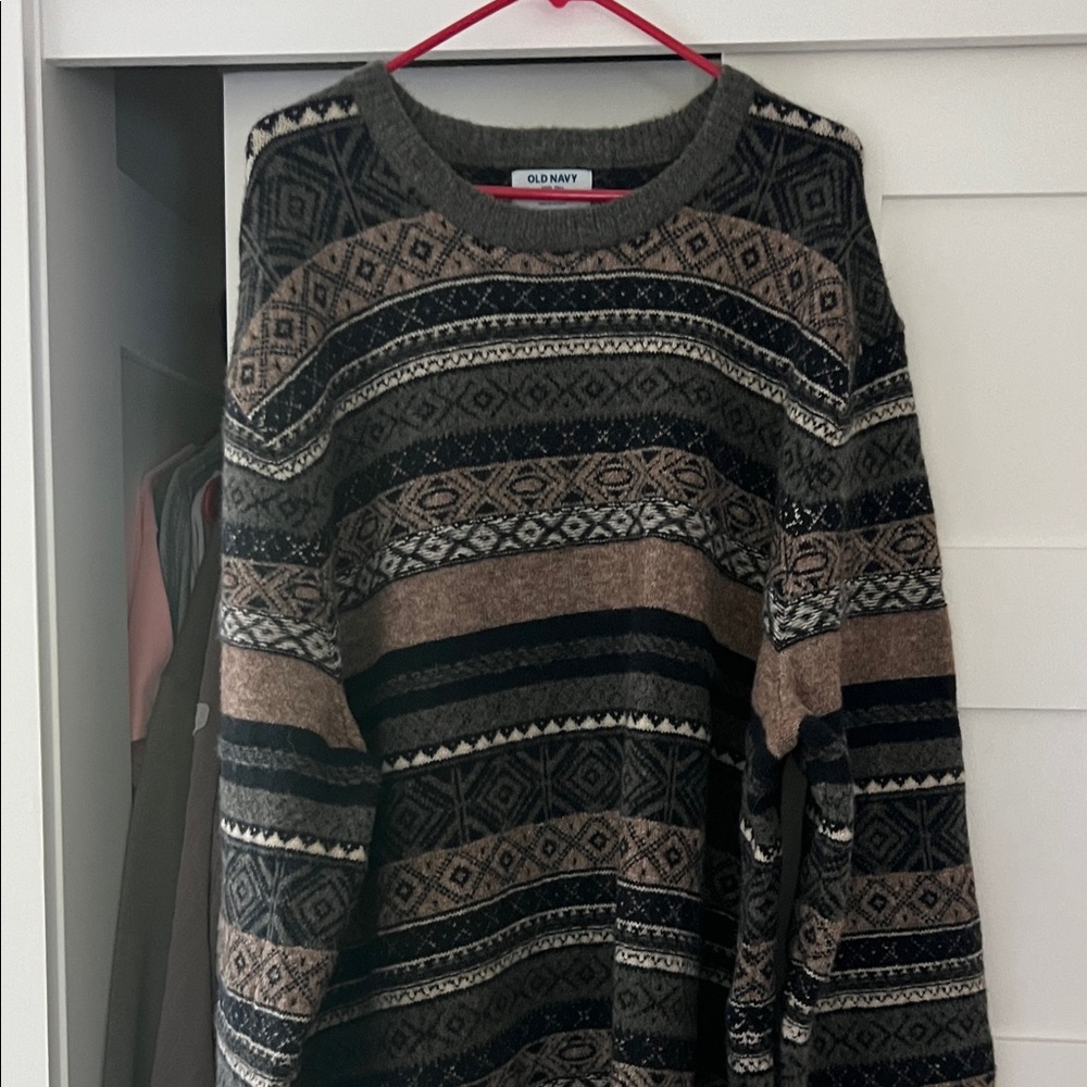 Old Navy Men's Geometric Sweater - Black, Brown, and Gray